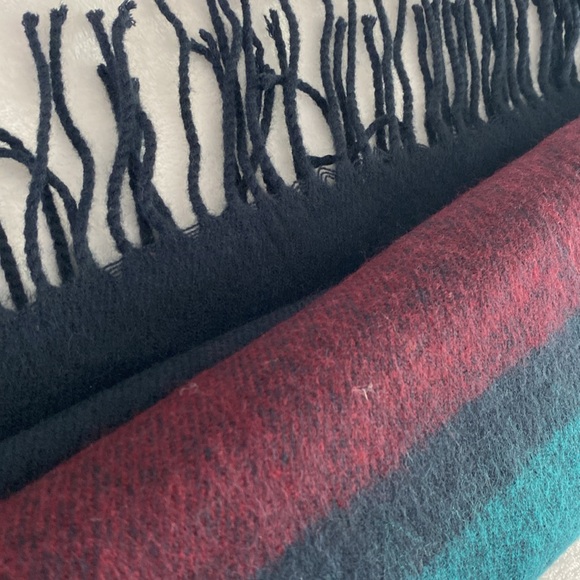 Wide colour black navy, green, and red fringe scarf - Picture 15 of 16